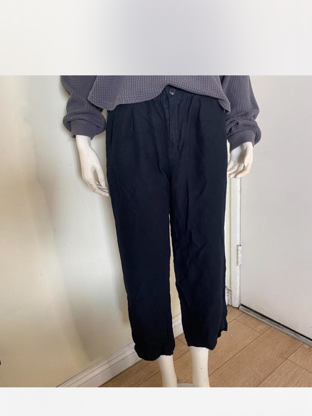 Madewell Black Cropped Linen Pant